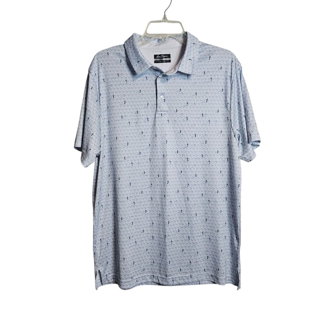 Ben Hogan Polo Shirt Men's Large Lt. Blue Geometric Performance Golf Tee Golfers